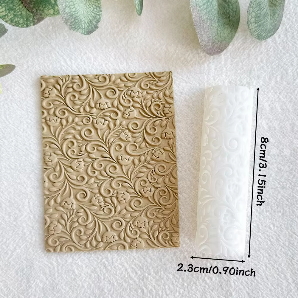 Rouleau de Texture en argile polymère avec motifs floraux, outil d'artisanat en plastique pour la fa