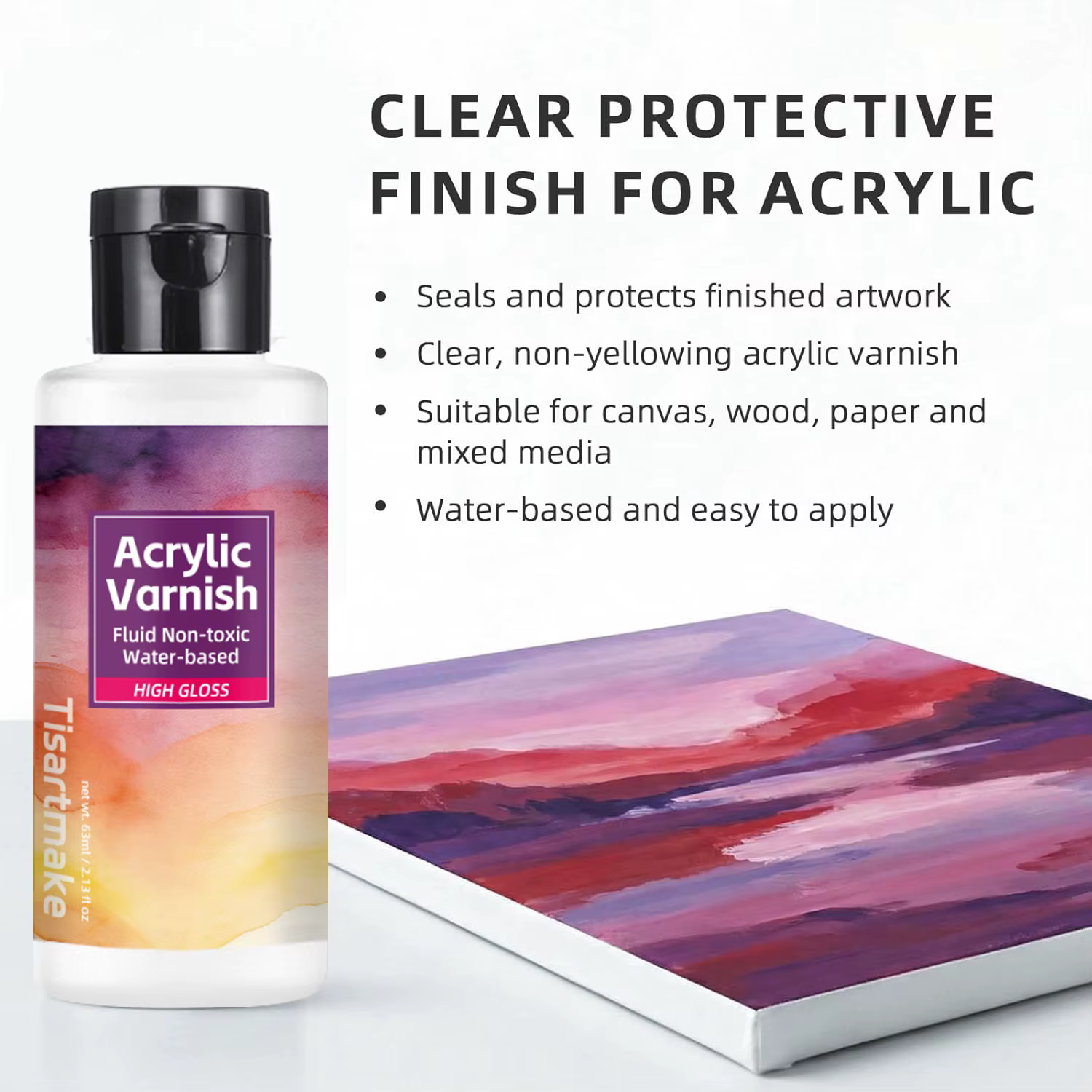 Vernis brillant pour peinture acrylique, vernis acrylique, anti-jaunissement, anti-craquelures, fini