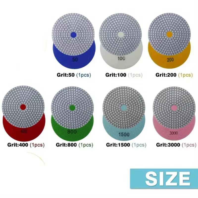 Ensemble de tampons de polissage 4 ", 100mm, 8 pièces, utilisation humide et sèche, pour granit, bét
