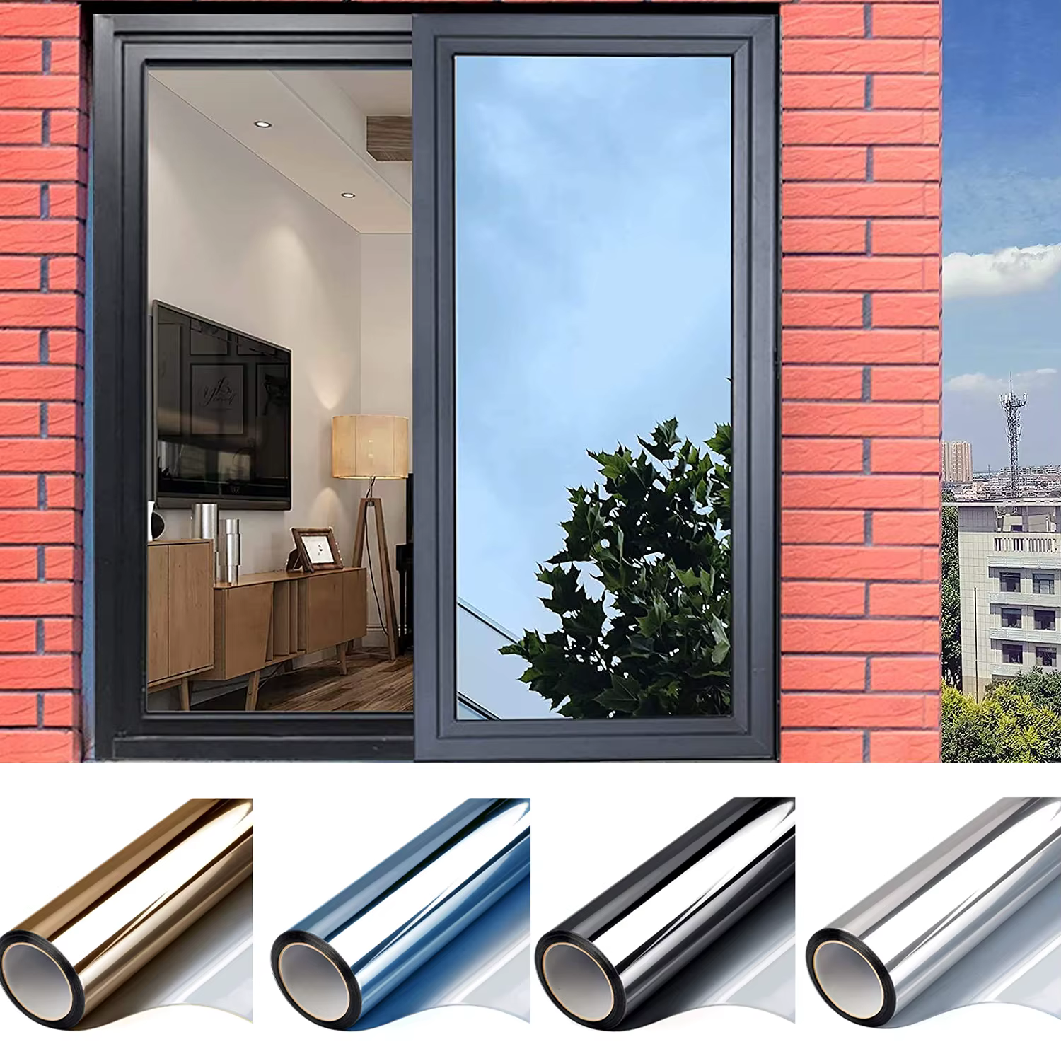 Film de fenêtre miroir unidirectionnel multi-tailles, autocollant de verre bloquant le soleil, contr