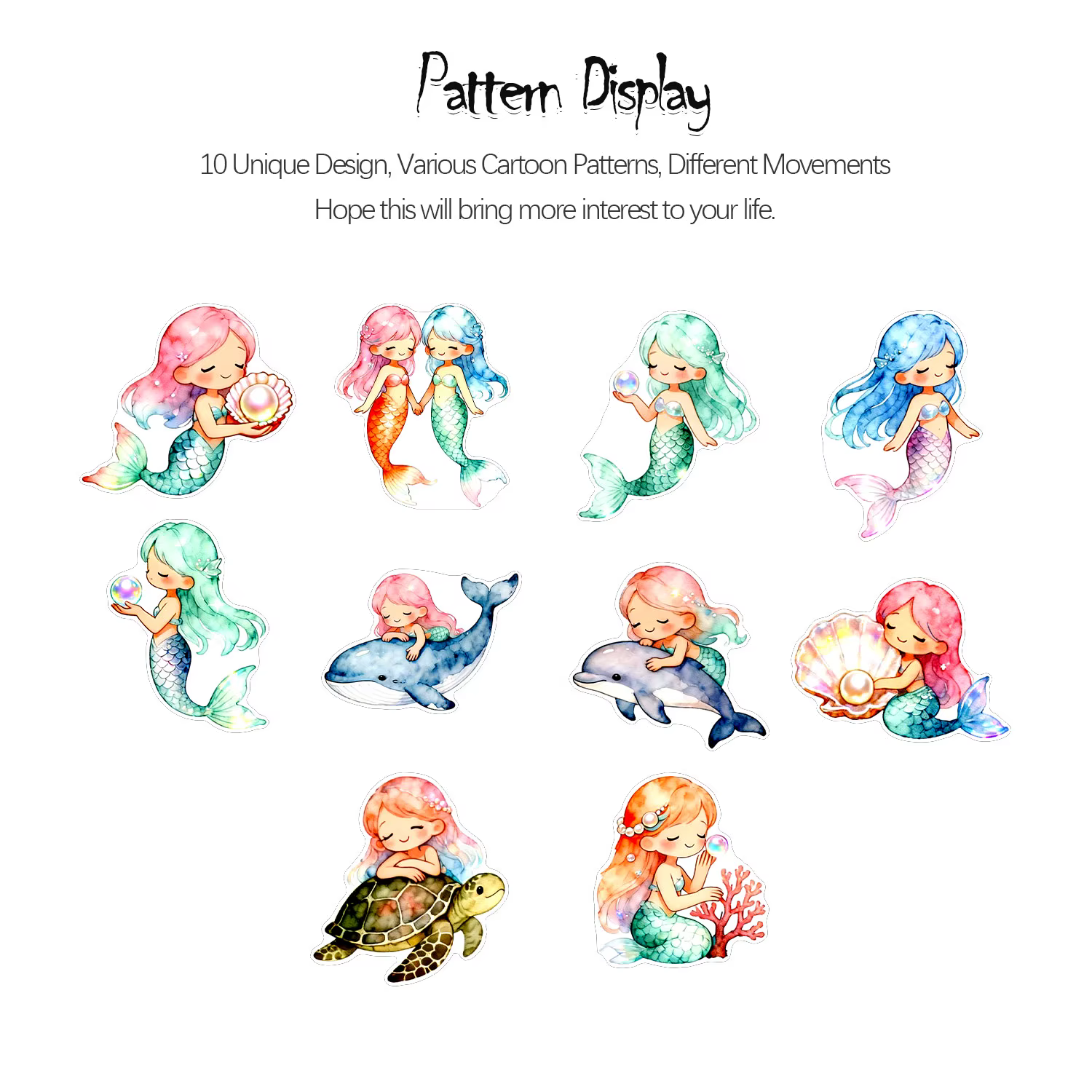 1 rouleau (500 pièces) aquarelle irrégulière dessin animé jolies sirènes autocollant décalcomanies Art adornement décoration de la maison étanchéité papeterie étiquettes
