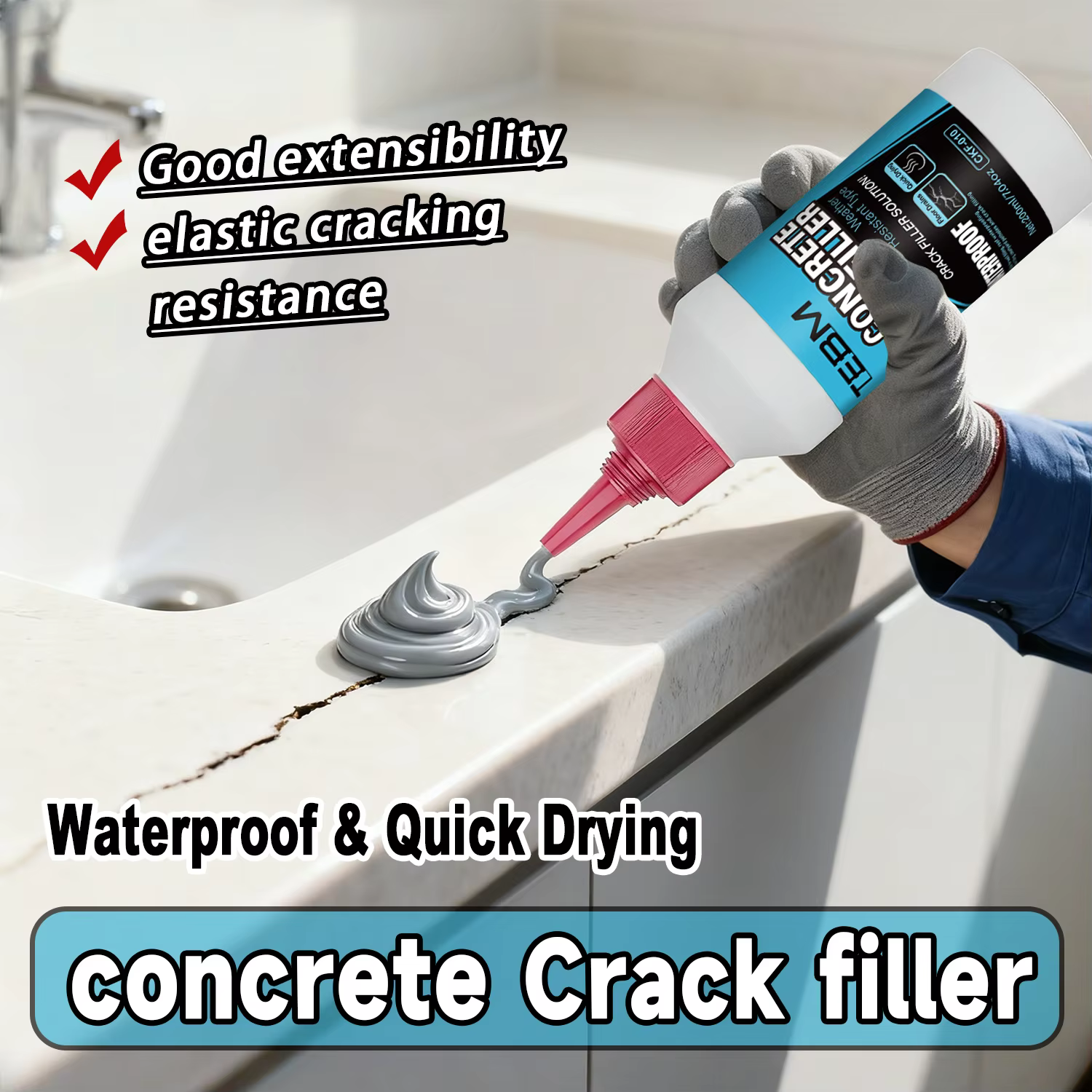 Mastic à base d'eau pour fissures de béton : auto-nivelant