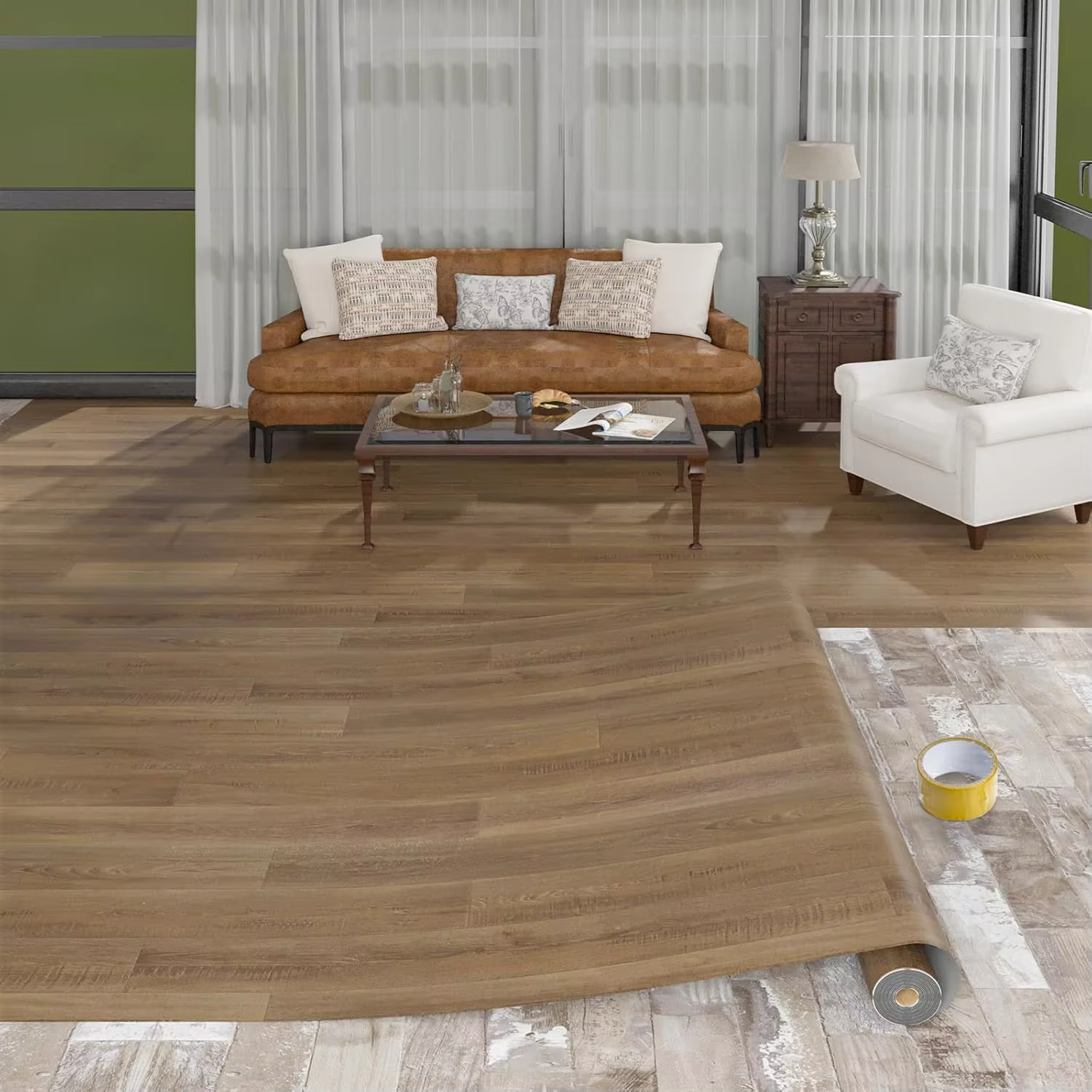 1 rouleau de papier peint autocollant en PVC à grain de bois