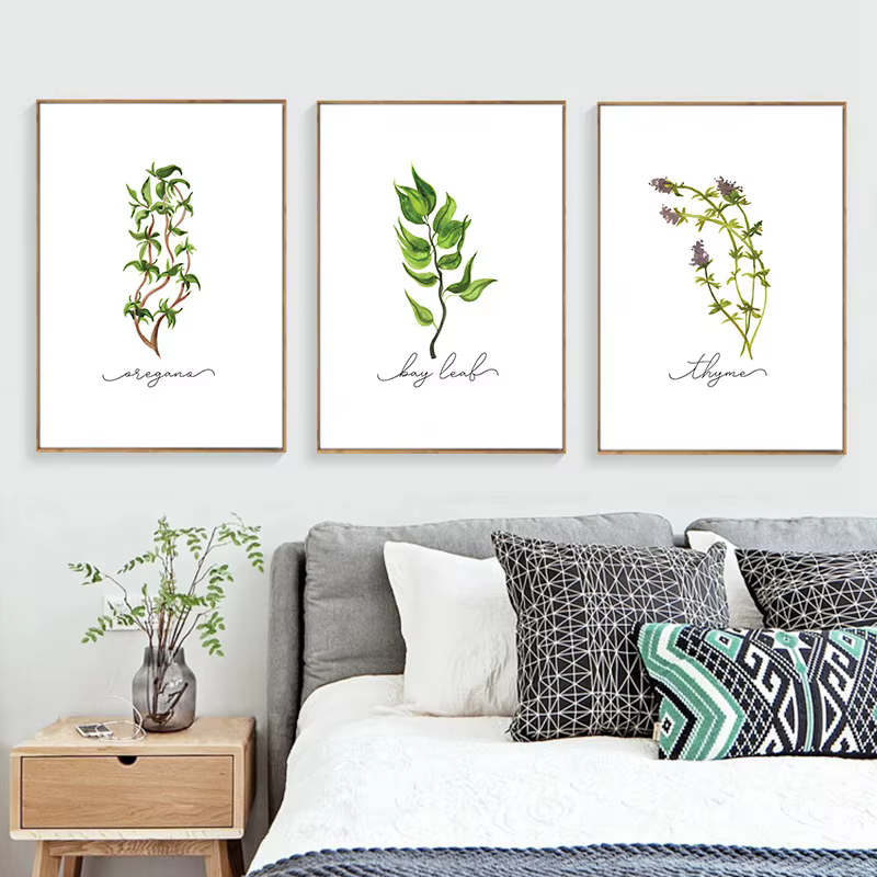 Affiches murales sur toile de Collection d'herbes, peinture de sauge d'organo, romarin, basilic, thym, aquarelle, image murale imprimée, décor de cuisine