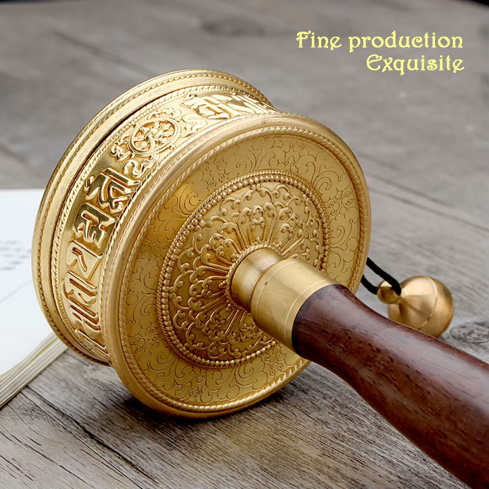 Roue de prière tibétaine à manivelle en cuivre pur, mantra à six rick, fournitures bouddhistes, ustensiles en bronze pour le dharma