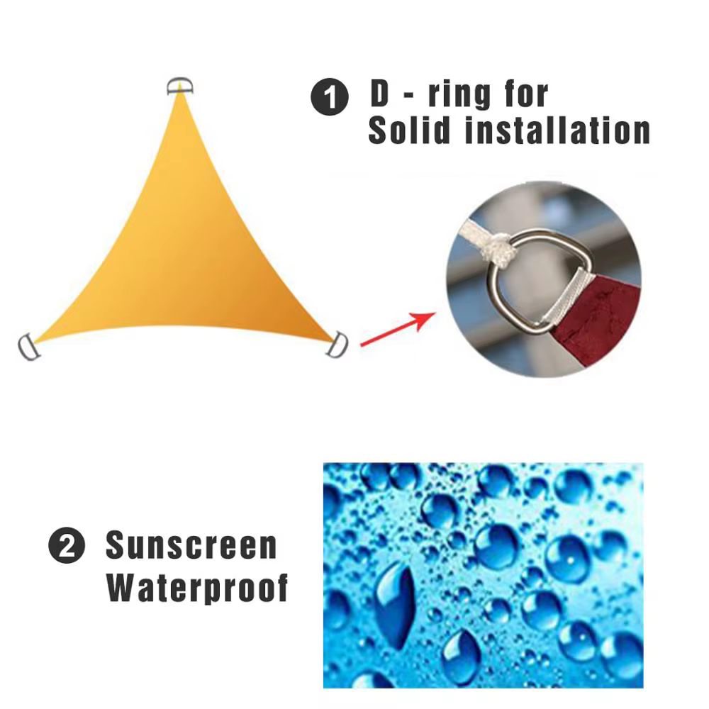 Voile d'ombrage triangulaire imperméable anti-UV pour patio, jardin, cour, piscine, abri de voiture, 3x3x3m 4x4x4m 6x6x6m