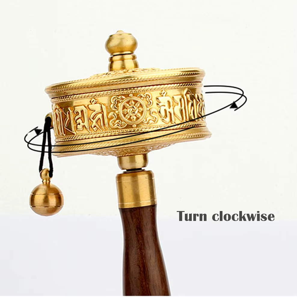 Roue de prière tibétaine à manivelle en cuivre pur, mantra à six rick, fournitures bouddhistes, ustensiles en bronze pour le dharma