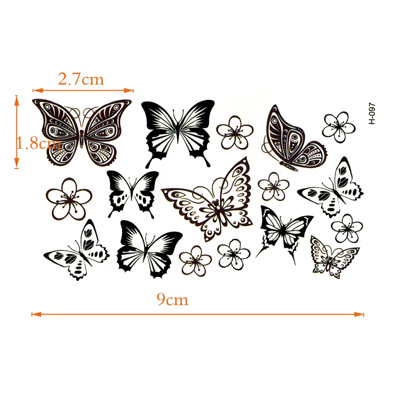 Autocollant de tatouage temporaire papillon noir tatuajes temporales tatouages temporaires imperméables tatouage de bras faux tatouage manches