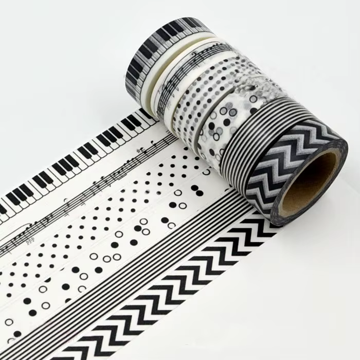 1 rouleau de ruban adhésif japonais Washi noir et blanc