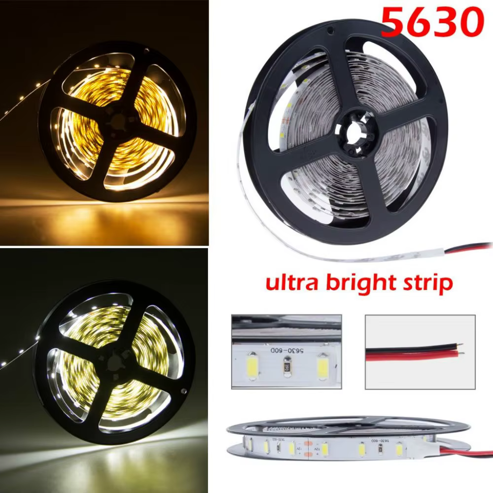 Bande lumineuse LED étanche, bande flexible, blanc naturel, blanc froid, blanc chaud, rouge, vert, bleu, 5630, 5730, 4000, 12V, 5m, 3000K, 6500K