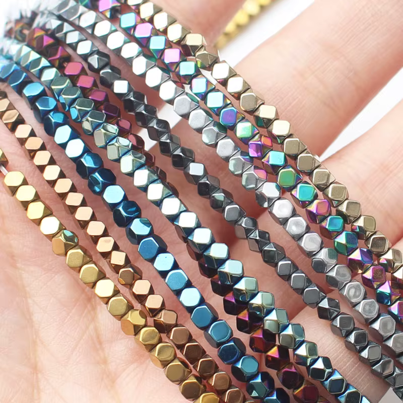 Hématite naturelle très brillante! Perles carrées en hématite à facettes de 15 pouces, pour la fabrication de bijoux de bracelets et de colliers à faire soi-même