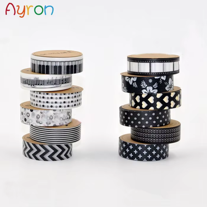 1 rouleau de ruban adhésif japonais Washi noir et blanc