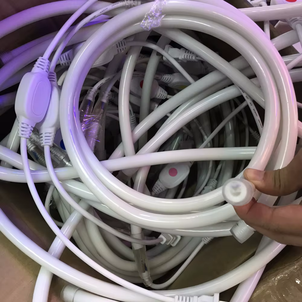 Bande lumineuse fluo LED ronde, 14mm, 360 diodes/m, AC220/DC12V UL, flexible, étanche IP68, éclairage extérieur, 5m, 10m, 50m