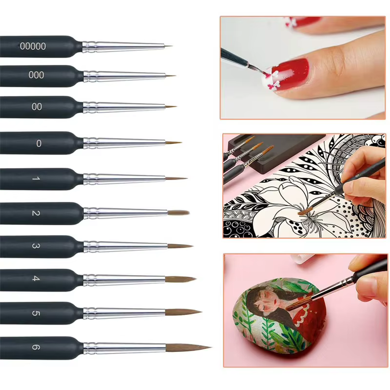Ensemble de pinceaux à peinture miniatures avec poignée ergonomique