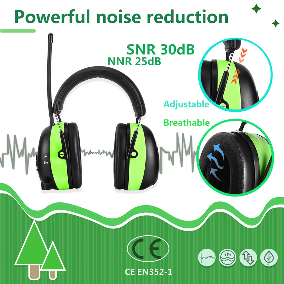 Casque Bluetooth de protection auditive, cache-oreilles électroniques avec radio AM/FM 5.0 pour la sécurité lors de la tonte, batterie au lithium 2000 mAh