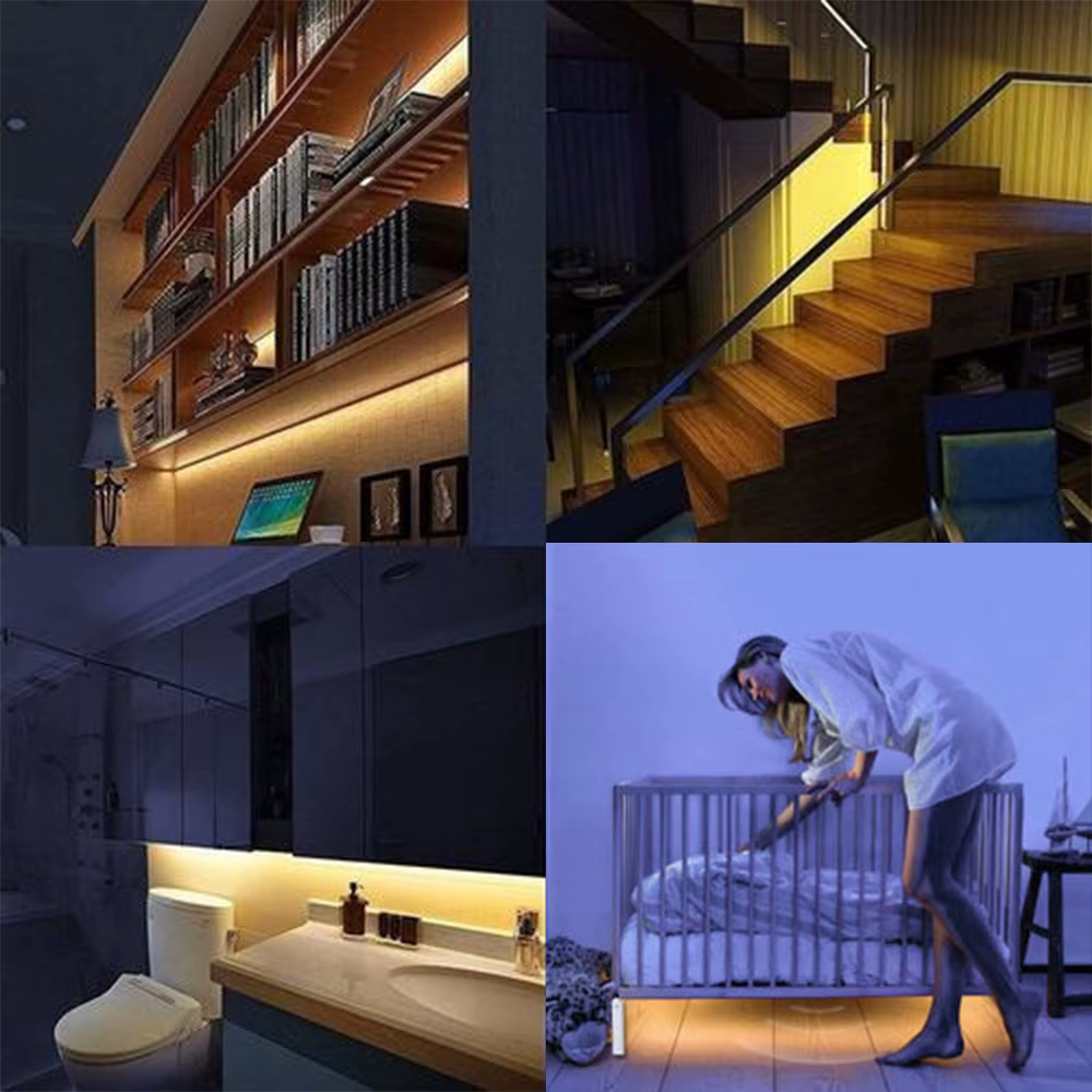Bande lumineuse LED à détecteur de mouvement 0,5m 1m 2m 3m, éclairage de placard LED alimenté par batterie, lumière murale pour téléviseurs, lits, escaliers, armoires, décoration intérieure