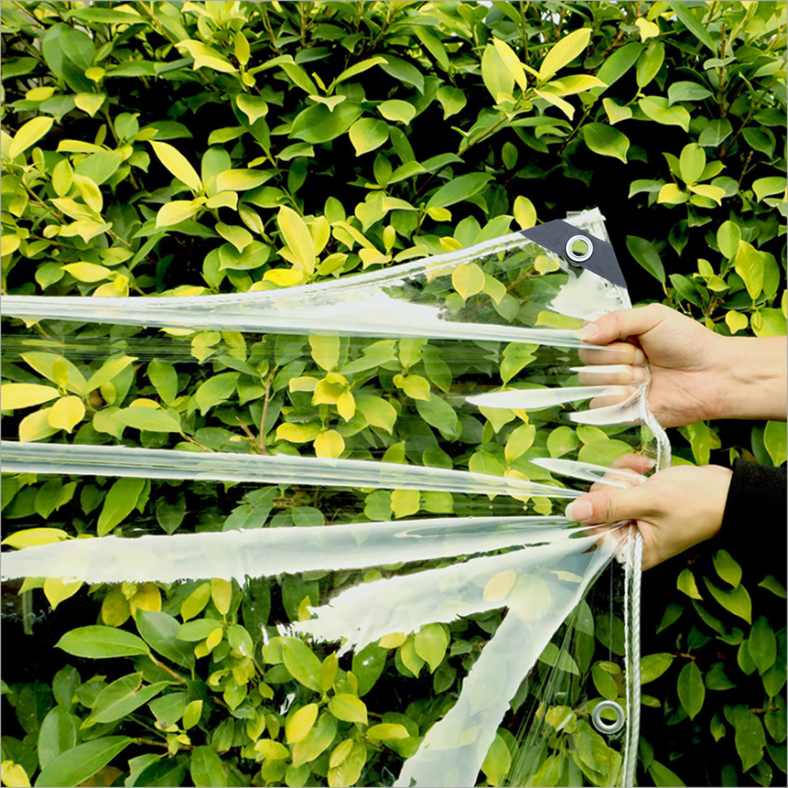 Bâche transparente imperméable en PVC avec œillets