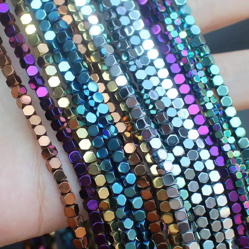 Hématite naturelle très brillante! Perles carrées en hématite à facettes de 15 pouces, pour la fabrication de bijoux de bracelets et de colliers à faire soi-même