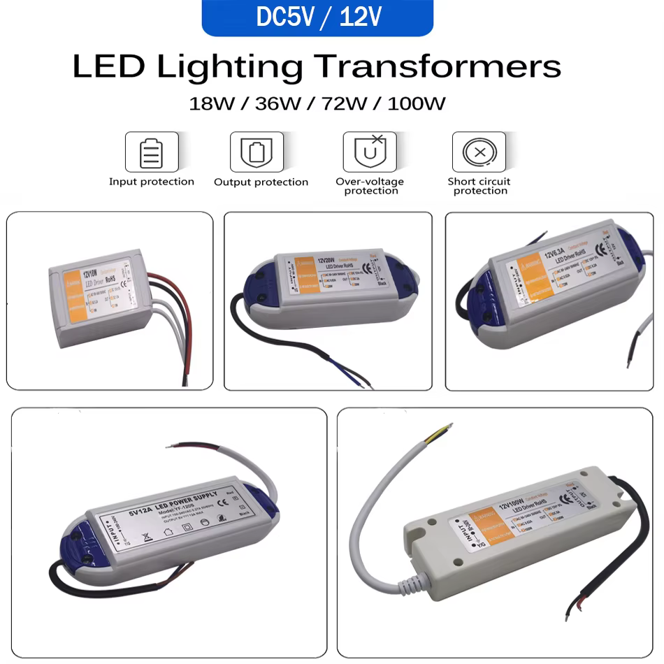 Alimentation LED 5 volts, adaptateur d'alimentation 5V 12A 20A 60W 100W 110V 220V AC à DC5V, alimentation pour bande LED