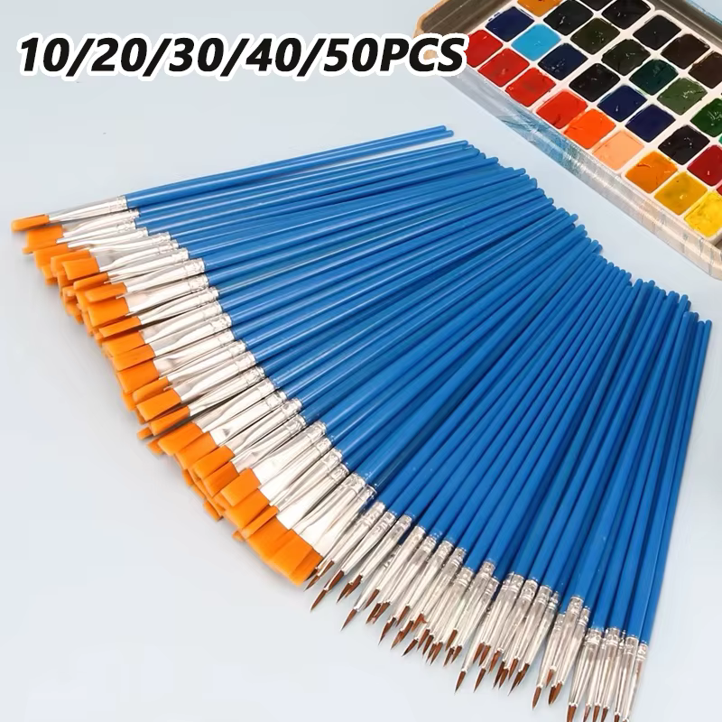 10/20/30/40/50 pièces pinceaux de peinture cheveux ronds/plats Nylon