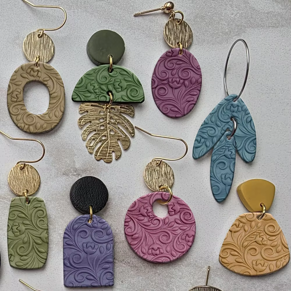 Rouleau de Texture en argile polymère avec motifs floraux