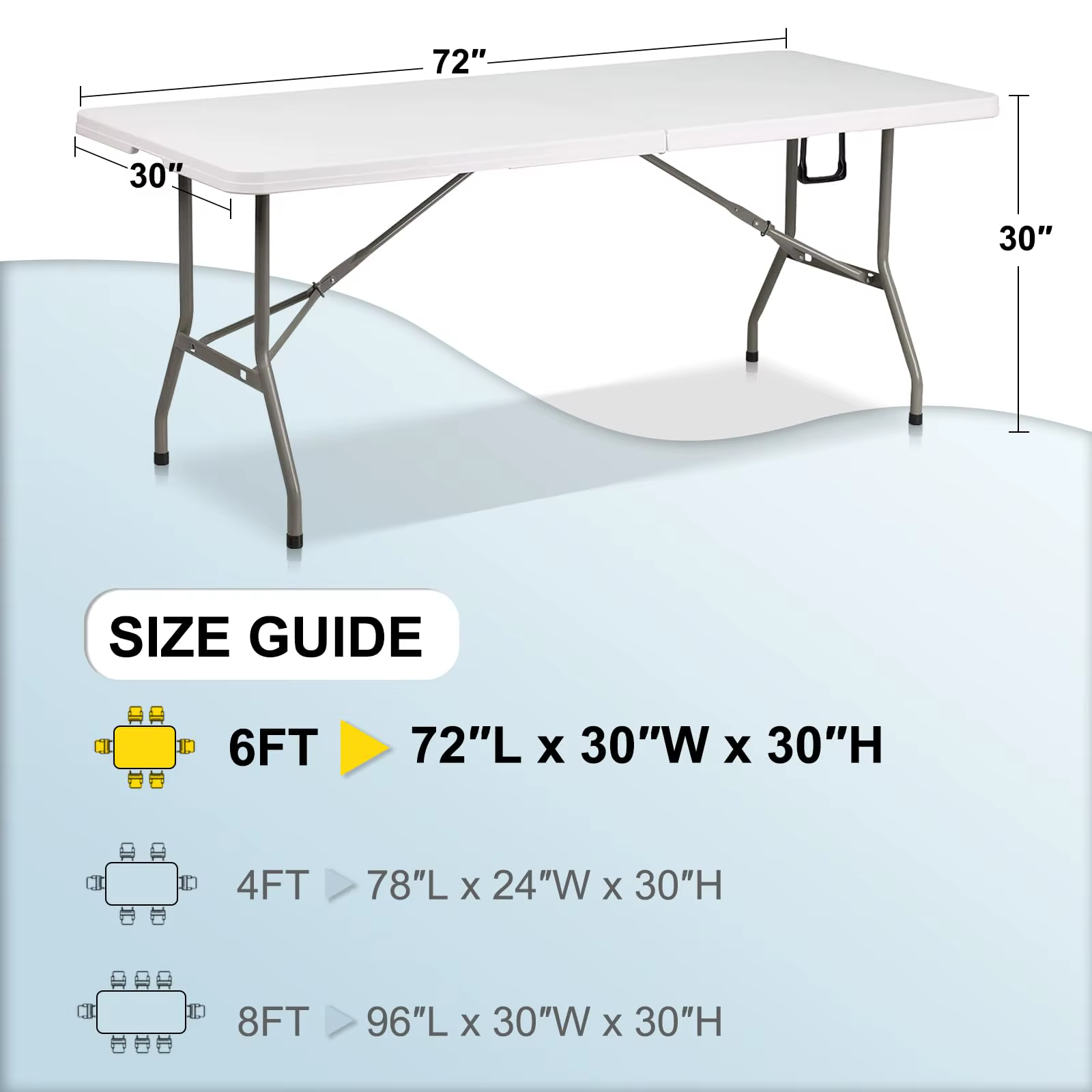 Nappe rectangulaire de 6 pieds pour tables rectangulaires en polyester lavable