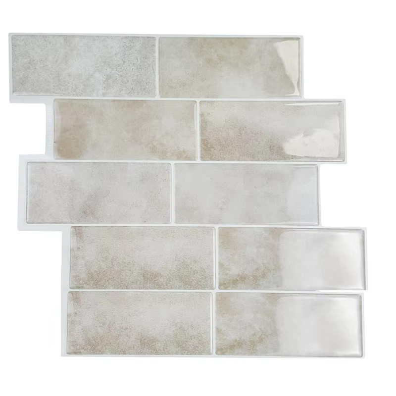 Carreaux muraux pour salle de bains imperméables 10 feuilles pierre Beige peler et coller dosseret Splash bâton sur