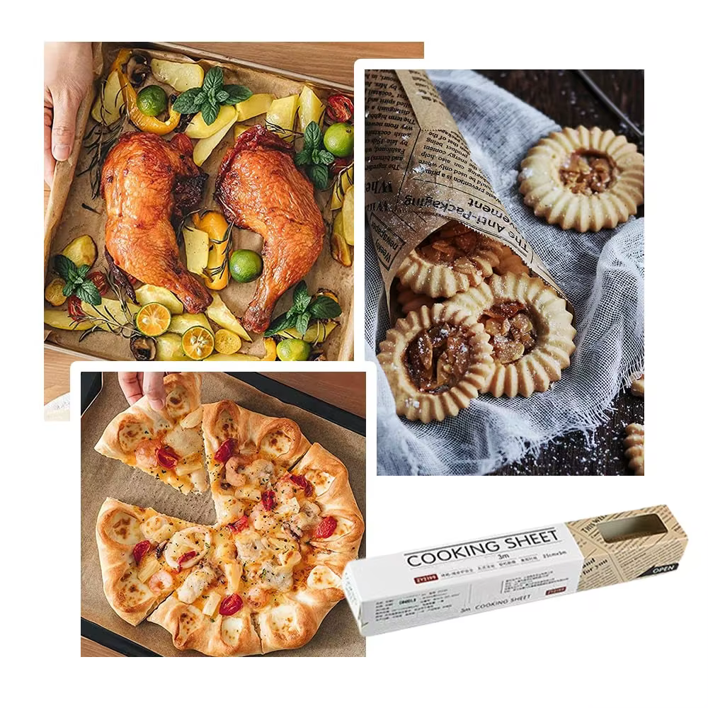1 ensemble de papier parchemin de cuisson, rouleau de 5m, papier de cuisson antiadhésif, conception d'impression de journaux, papier d'emballage alimentaire pour la cuisson du pain de biscuits