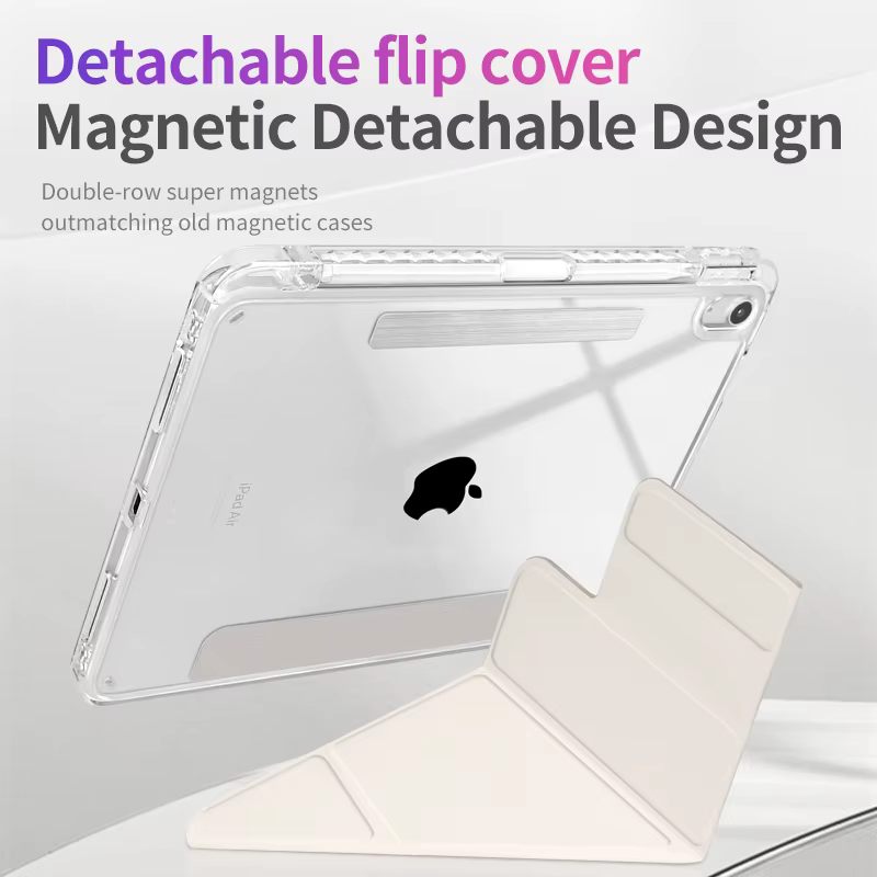 Étui pour iPad Air! Protection magnétique détachable robuste, protection intégrale transparente, emplacement pour stylet, pliage en Y, réveil/veille automatique