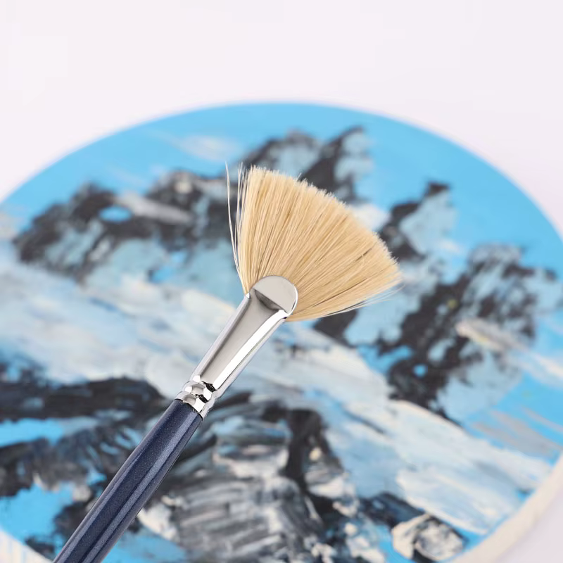 Ensemble de pinceaux à huile bleus à long manche et poils en forme d'éventail