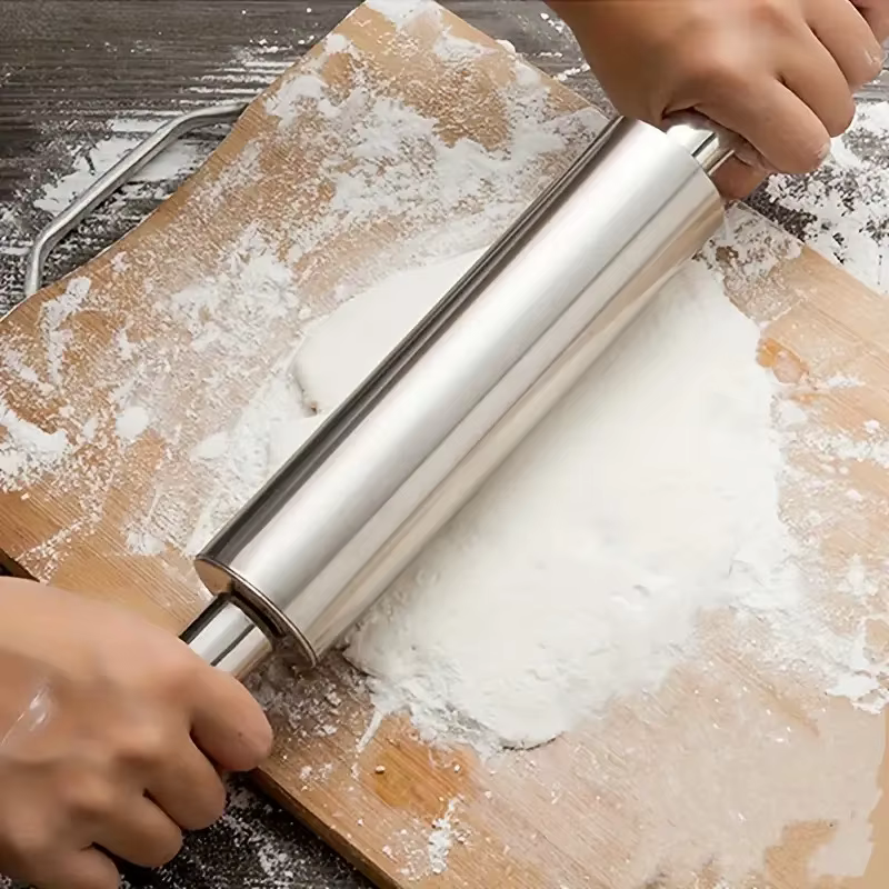 Rouleau à pâtisserie épais en acier inoxydable avec poignée antidérapante, rouleau à pâte robuste | Convient pour la pizza, les biscuits, les pâtisseries, la pâtisserie