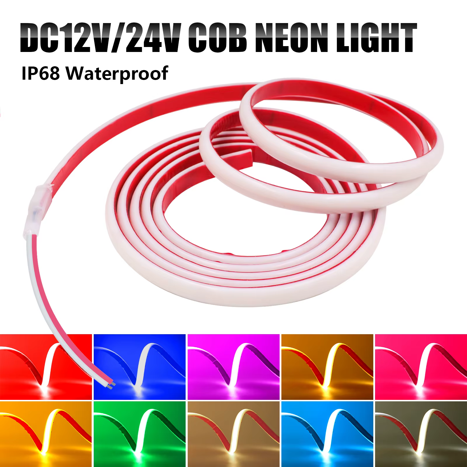 Bande LED COB 12V 24V IP68 étanche haute densité 320 LED s/m bande LED COB Flexible néon blanc rouge vert bleu rose jaune