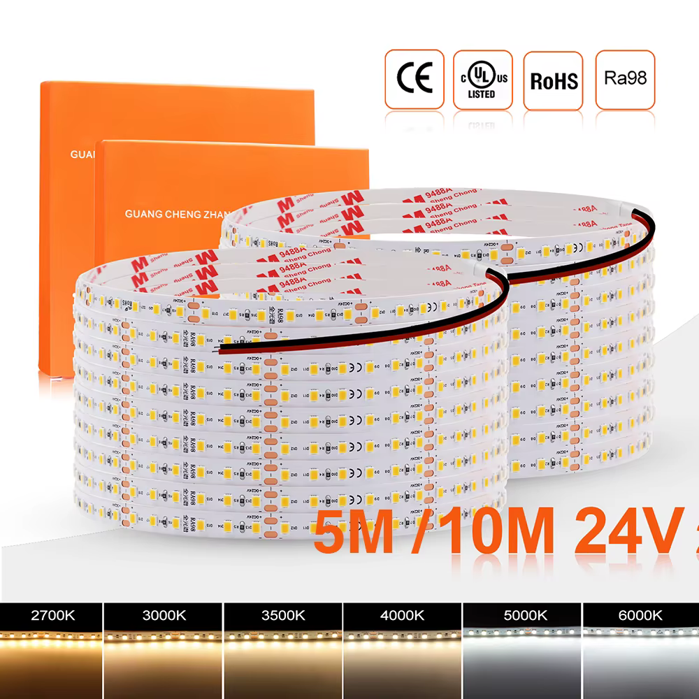 RA98 LED bande IP20 120 LED s/M SMD 2835 2700K 3000K 3500K 4000K 5000K 6000K décor à la maison ruban Flexible lumière DC 24V 5M 10M