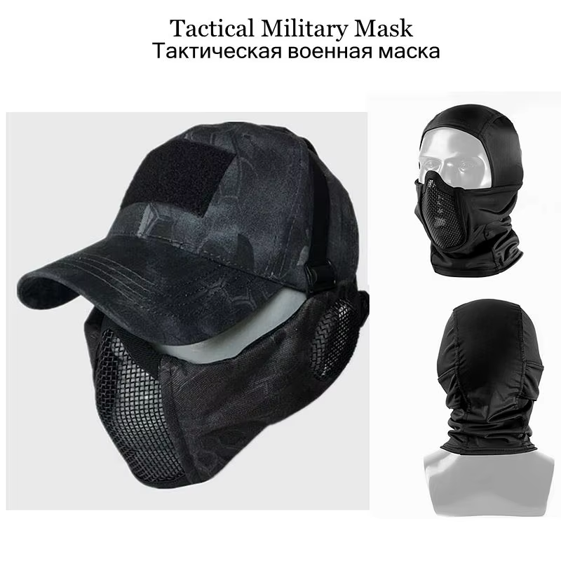 Ensemble d'équipement de Protection Airsoft, masque en maille demi-visage avec Protection des oreilles pour enfants et adultes, tir de Paintball, jeux de survie CS, Cosplay
