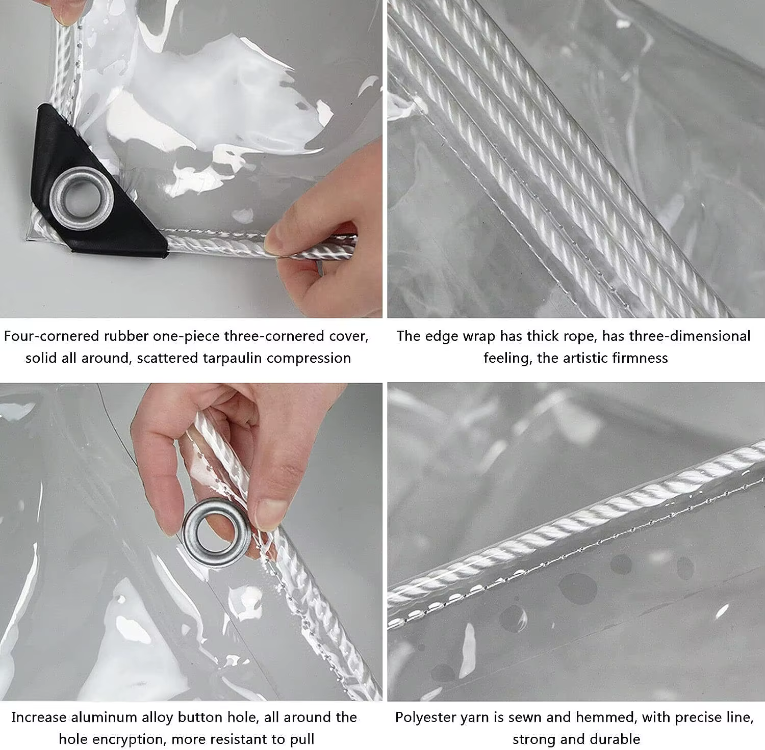 TarLII-Plastique PVC Transparent et Imperméable avec Œillets