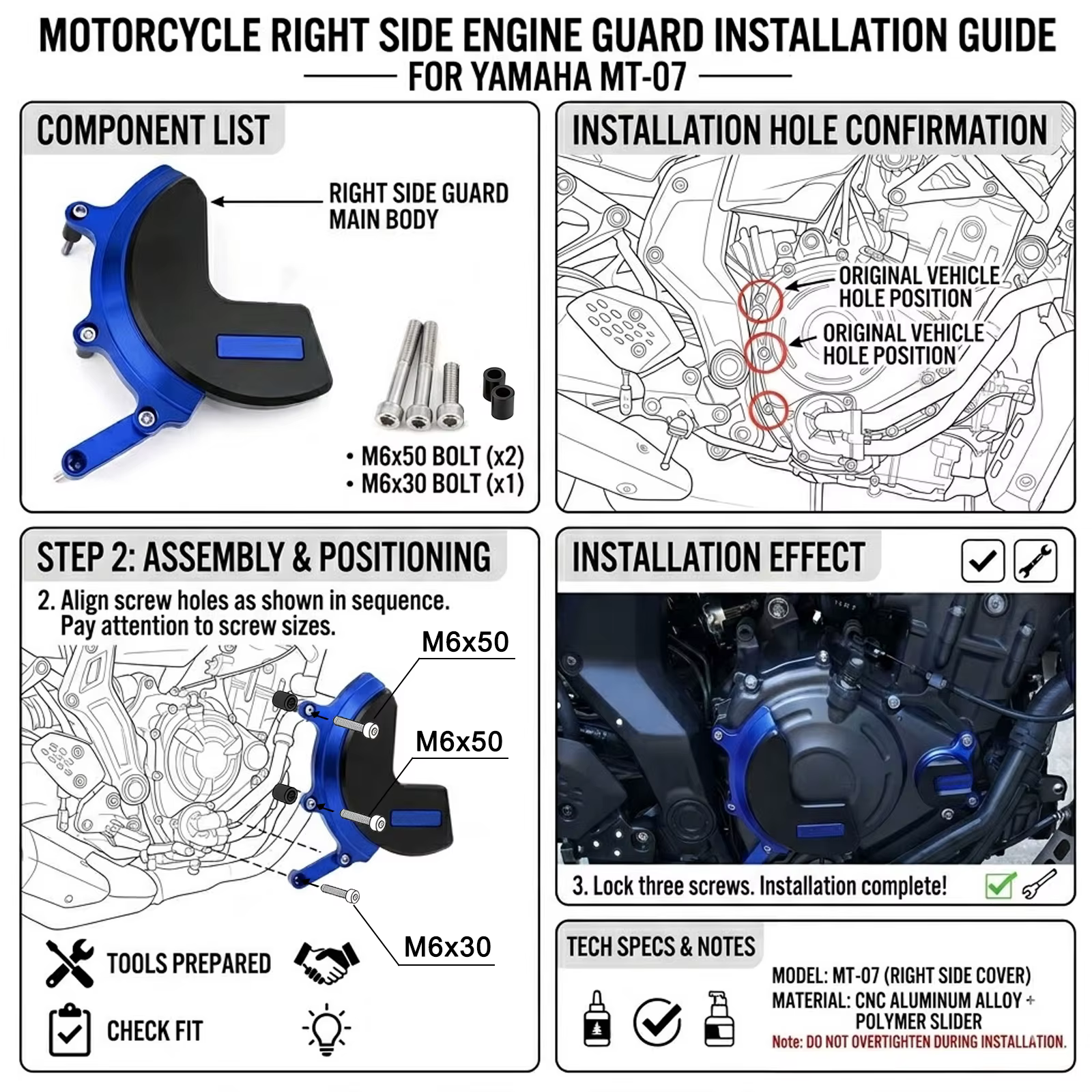 Couvercle de Protection de moteur de moto CNC, Anti-chute, Protection contre les chutes, accessoires pour YAMAHA MT-07 MT07 MT 07 2025 2026