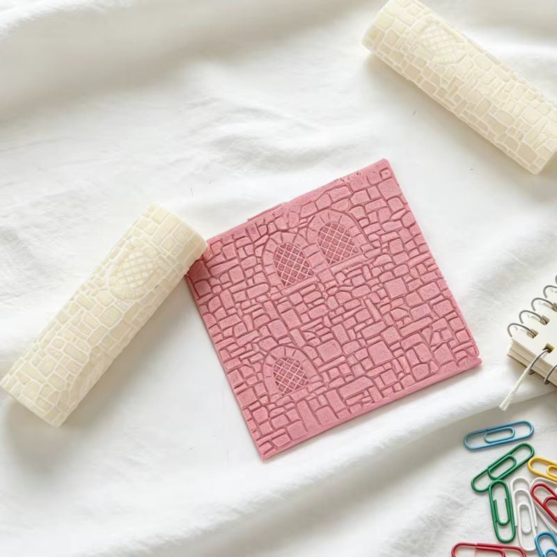 3 styles de rouleaux en silicone à texture de mur en pierre, rouleaux à motif de briques, rouleaux à relief pour murs de château vintage, pour la fabrication de bijoux en argile polymère DIY