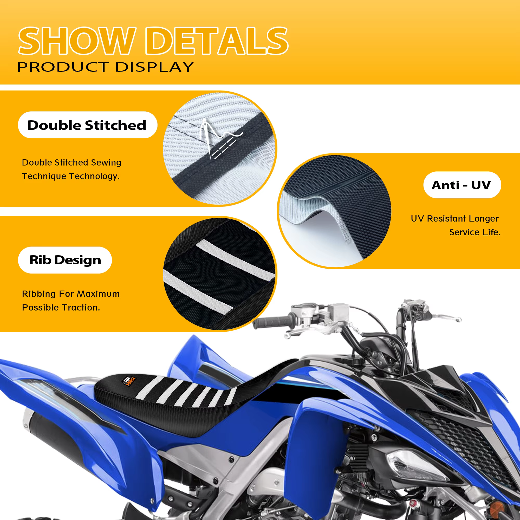 Housse de siège souple côtelée Powerzone pour moto Raptor 700 700 R 2006-2021, coussinets de siège en caoutchouc antidérapants et imperméables, protection