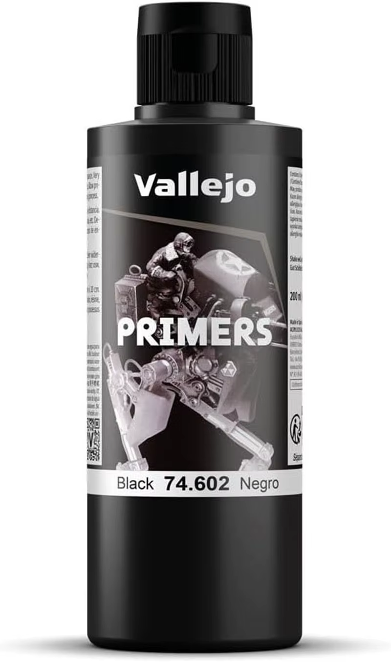 Vallejo | Apprêt acrylique noir | Finition mate et séchage rapide | Parfait pour l'aérographe et une excellente adhérence à la mode des figurines et à l'échelle