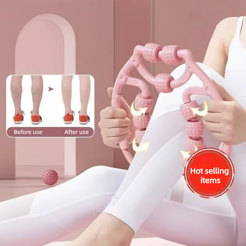 Masseur de jambes à 9 roues 360° °   Outil de massage enveloppant pour la relaxation des muscles des jambes, des bras et des cuisses, yoga, fitness, amincissement