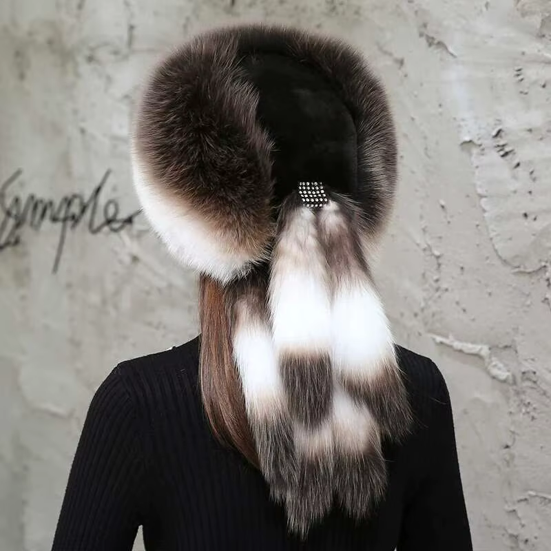 Chapeau en fourrure de renard pour femmes, mode d'hiver, Protection chaude des oreilles, chapeau de princesse en fourrure véritable, garde au chaud, casquettes épaisses, chapeaux de bombardier russes