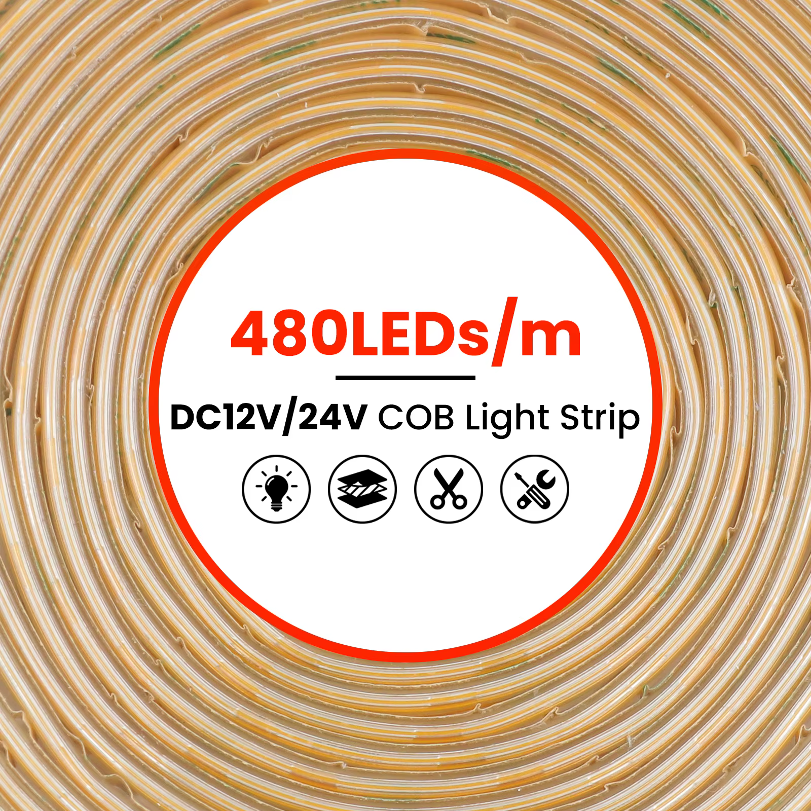 Bande lumineuse LED COB étanche IP65, 12V 24V 10M 5M, corde de lampe Flexible, 480 diodes/M, éclairage linéaire lumineux haute densité