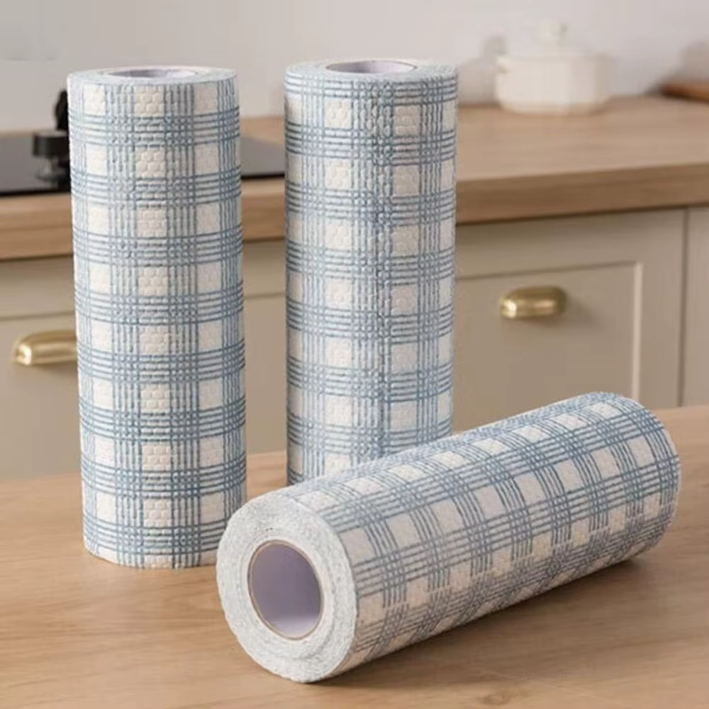 1 Rouleau/400 Feuilles de Chiffons Non-Tissés Jetables Épaissis Dégraissants pour Nettoyage Facile