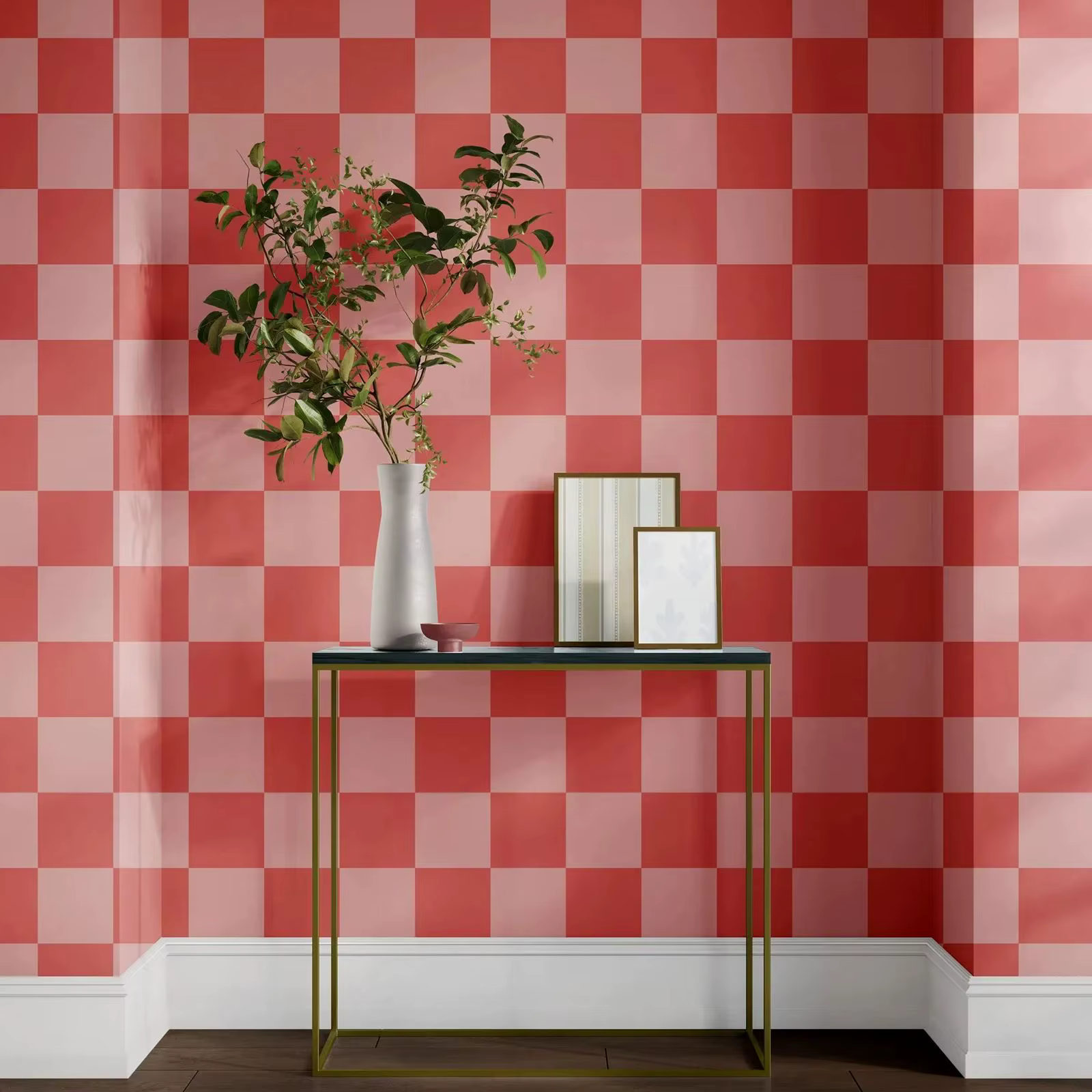 Papier peint moderne rose à carreaux surdimensionnés