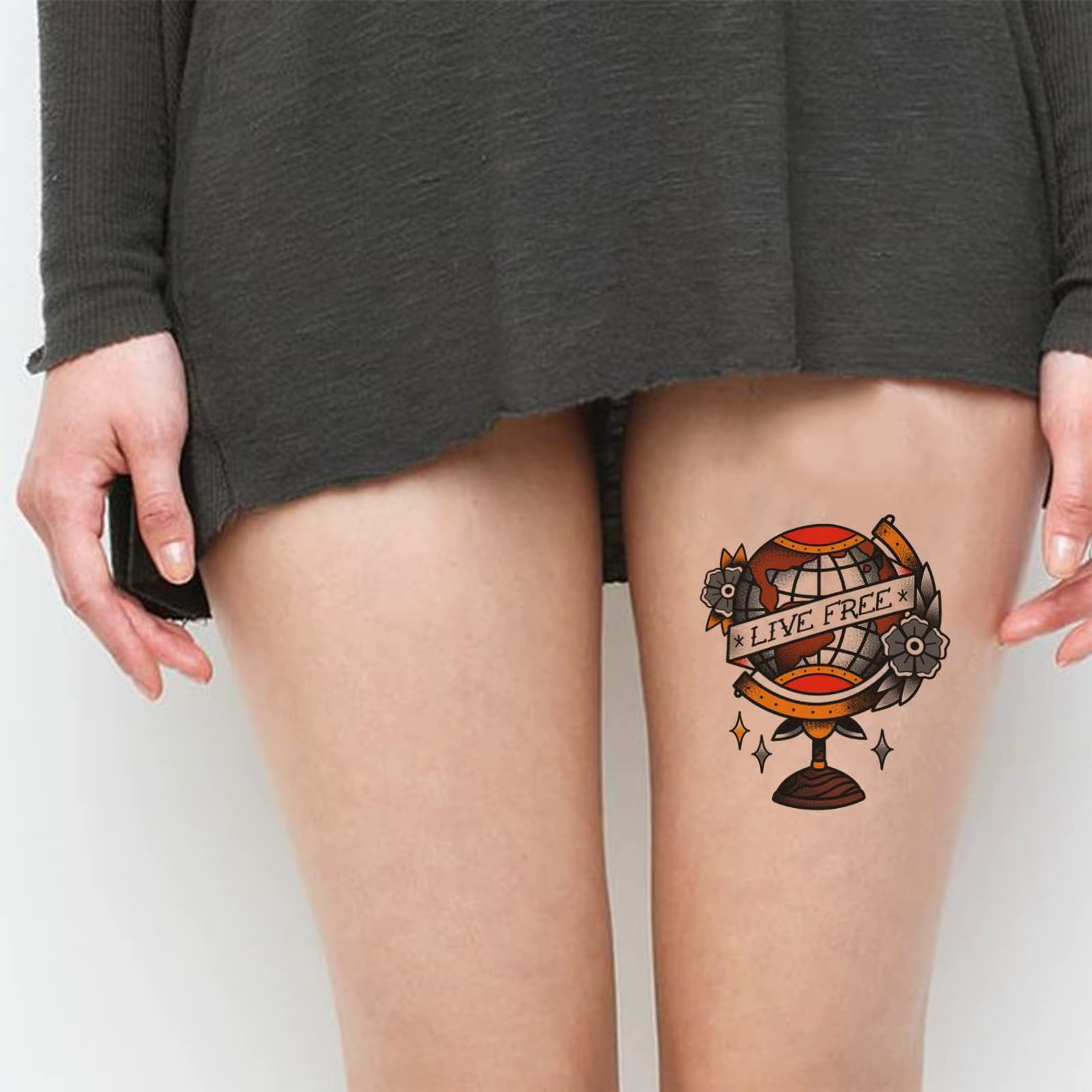 Tatouages temporaires pour femmes hommes Vintage plume fleur tatouages temporaires pour femmes classique épée Globe phare pour hommes