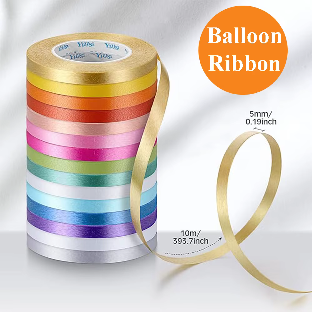 Ruban pour ballons 10M/rouleaux, multicolore, accessoires pour anniversaires, mariages, artisanat, corde à nouer pour ballons, chaîne en satin, bricolage, cadeaux de fête, décoration