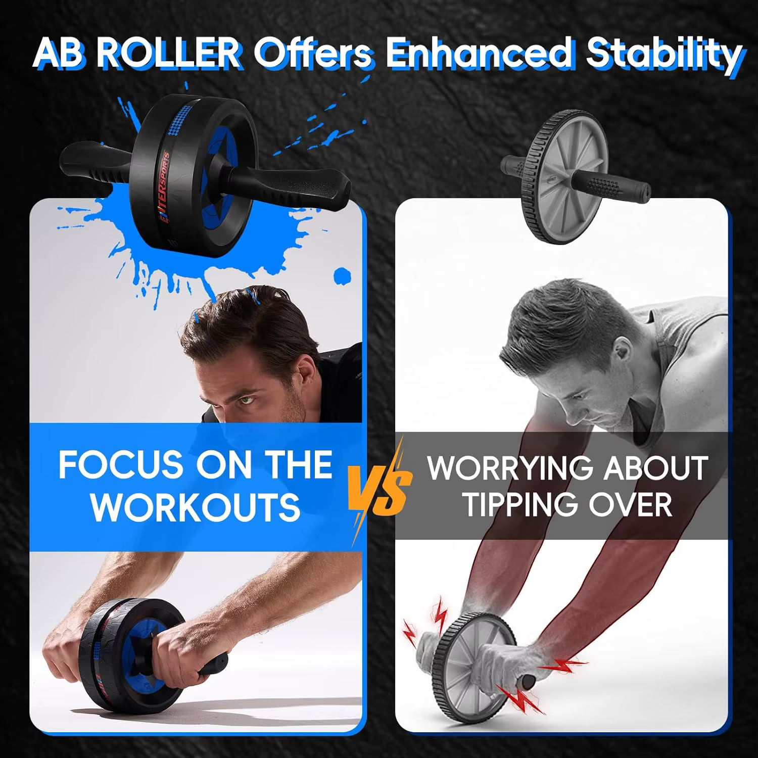 Roue à roulettes Ab pour l'entraînement des abdominaux – Équipement d'exercice abdominal avec 2 genouillères pour salle de sport à domicile, entraînement de force centrale, fitness Eq