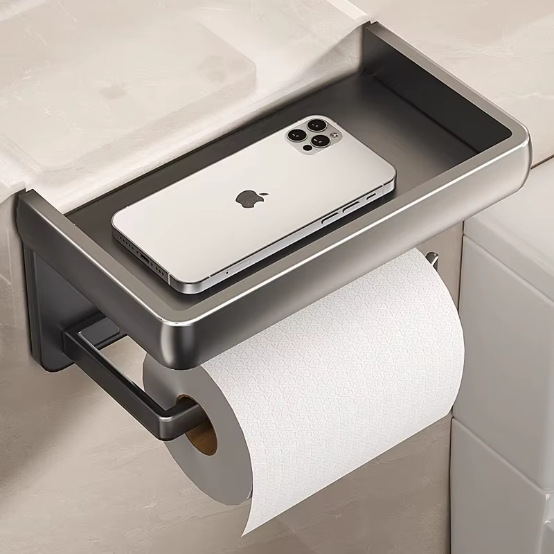 Porte-papier hygiénique en alliage d'aluminium, support mural pour WC, organisateur de rangement en rouleau de papier, support d'étagère pour téléphone, accessoires de salle de bains
