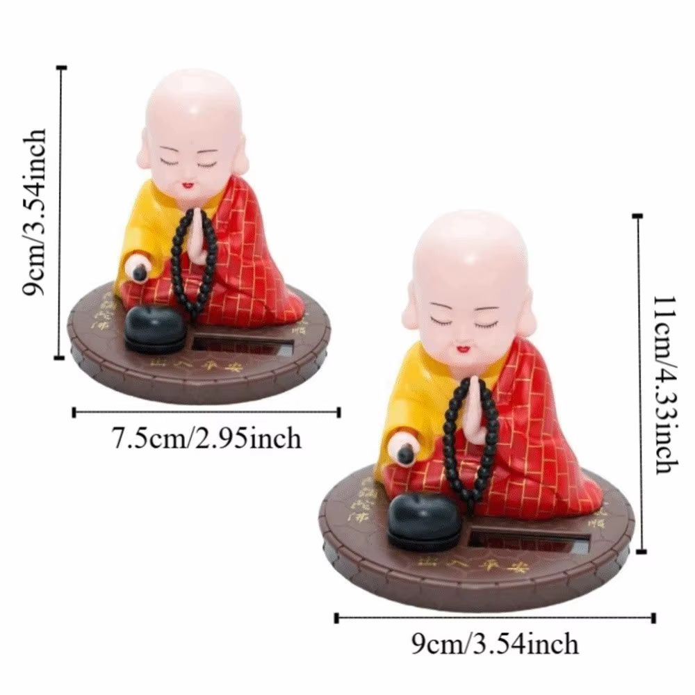 Bouddha Solaire Qui Hoche la Tête pour la Prière et la Prospérité, Figurines Artisanales Décoratives de Moine Bouddhiste en Bois