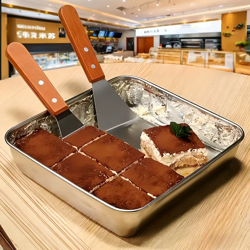1/2 spatules en acier inoxydable avec bord incliné et manche en bois dur - Grande spatule en métal